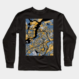 Ottawa Map Pattern in Blue & Gold Long Sleeve T-Shirt